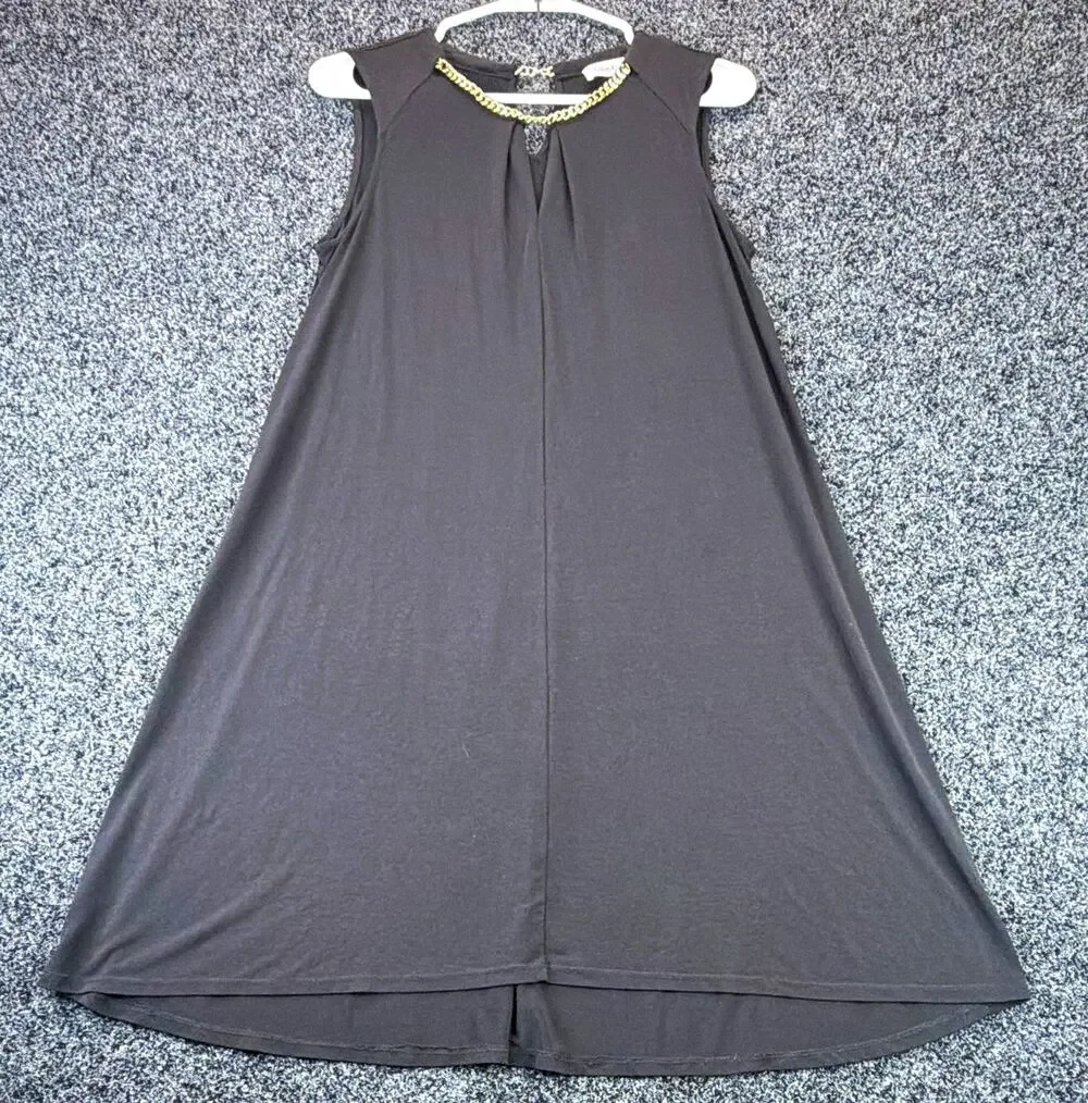 Calvin Klein Women's Black Knit V-Neck Sleeveless A-Line Chain Dress Size S